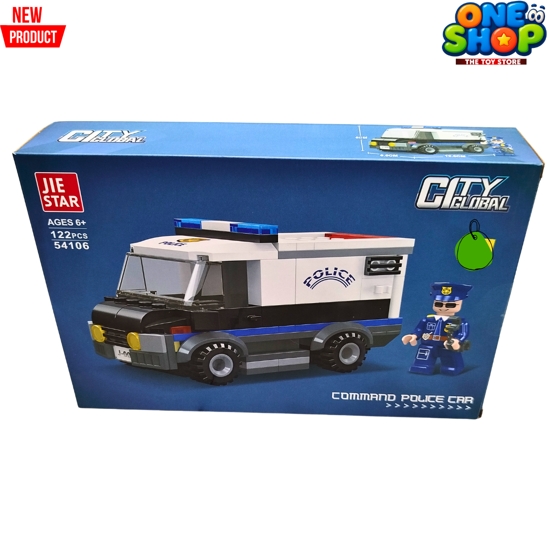 JIE STAR City Global Command Police Car Building Blocks Set – 122 PCS Police Van Construction Toy for Kids | Police Vehicle Brick Set with Officer Figure | Educational STEM Toy for Boys & Girls 6+