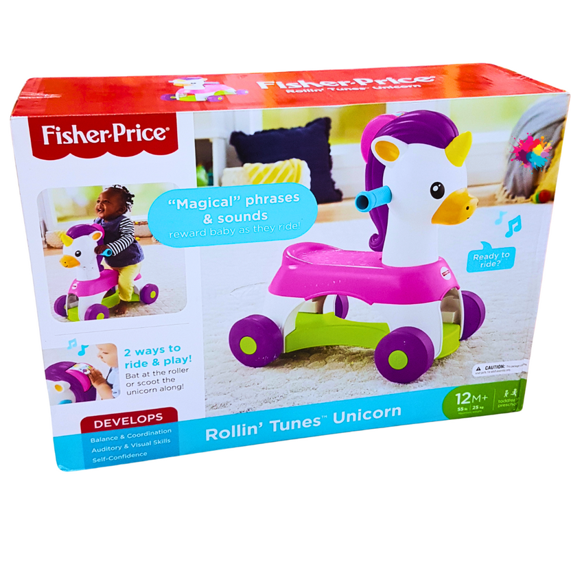 Fisher-Price Rollin’ Tunes Unicorn Ride-On - Interactive Musical Scoot and Ride Toy Main image