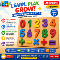 Wooden Numbers Puzzle Board with Math Symbols – 0–9 Learning Toy for Kids | Educational Math Toy for Toddlers