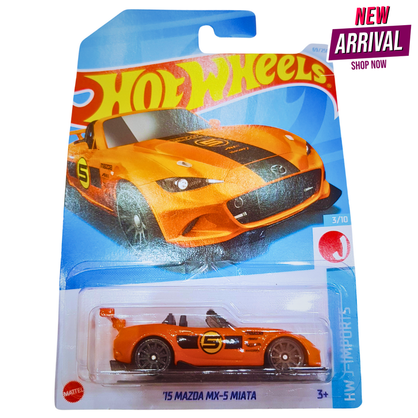 Hot Wheels ’15 Mazda MX-5 Miata – HW J-Imports Series – Orange Convertible Race Car – Die-Cast Model (1:64 Scale) Main image