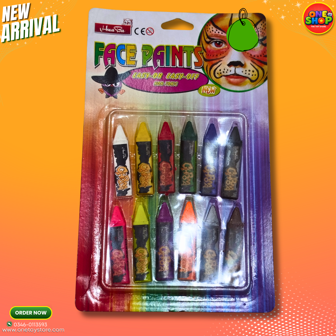 12 Colors Face Paint Crayons for Kids – Non-Toxic Easy Wash Face Painting Set for Parties & Events in Pakistan
