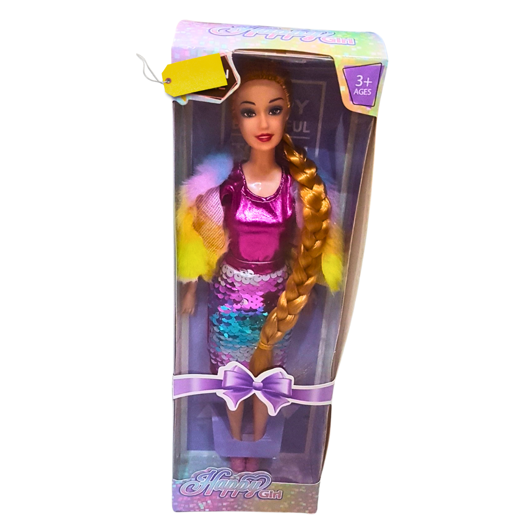Happy Girl Sequin Fashion Dolls – Sparkling Dresses with Colorful Fur Vests – Glamorous Play for Kids (3+) Secondary image