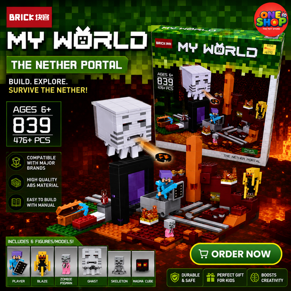 My World Nether Portal Building Blocks Set 476+ Pieces – Adventure Portal Construction Toy for Kids | Pixel World Building Set with Figures | STEM Educational Building Blocks 6+ Years