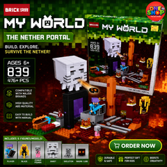 My World Nether Portal Building Blocks Set 476+ Pieces – Adventure Portal Construction Toy for Kids | Pixel World Building Set with Figures | STEM Educational Building Blocks 6+ Years