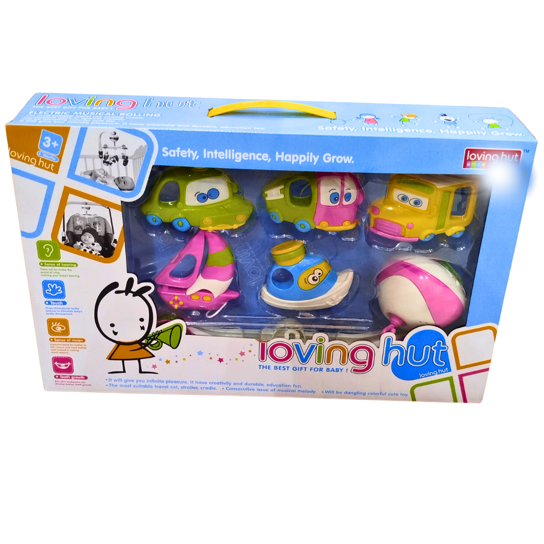 🚗 Loving Hut Baby Vehicle Musical Toy Set – 6-Piece Cartoon Transport Cars, Boats & Ball for 3+ Months