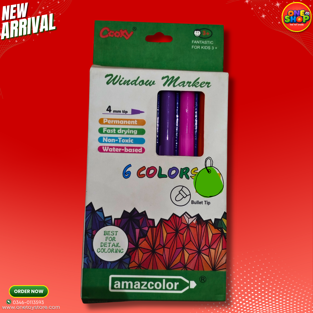 Amazcolor 6 Colors Window Markers Set – Non-Toxic Water-Based Bullet Tip Markers for Glass, Whiteboard & Kids Art in Pakistan