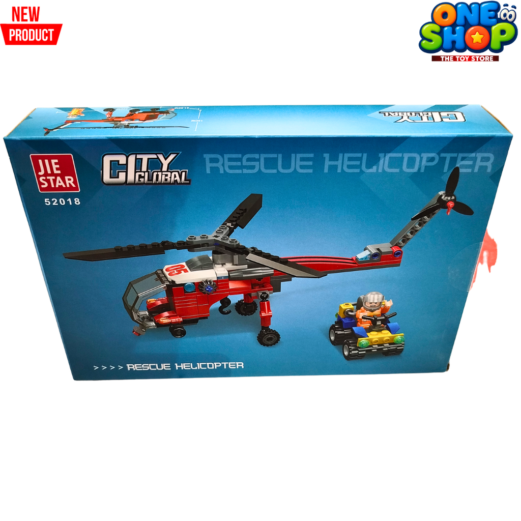 JIE STAR City Global Rescue Helicopter Building Blocks Set – Rescue Chopper Construction Toy for Kids | Emergency Helicopter Brick Set with ATV | Educational STEM Toy for Boys & Girls 6+
