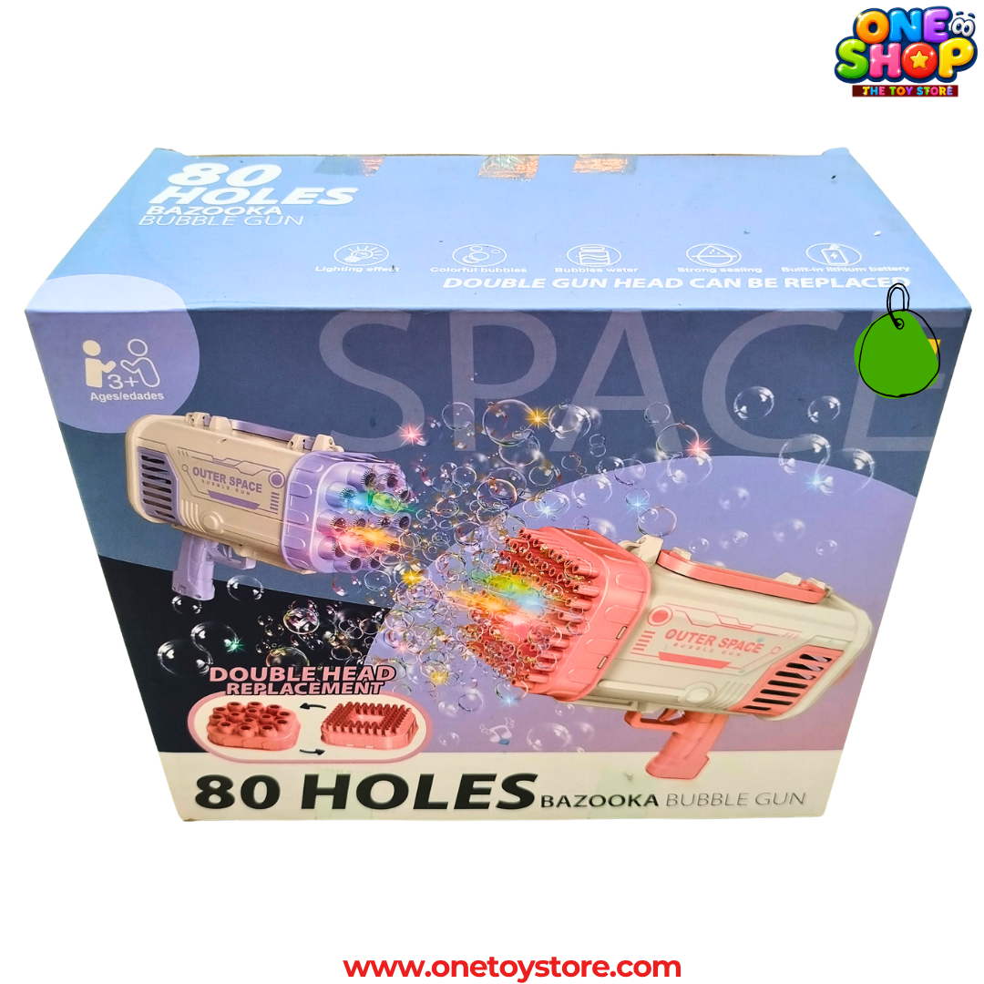 80-Hole Bazooka Bubble Gun for Kids | Automatic Bubble Machine with LED Lights & Lithium Battery | Outer Space Bubble Blaster Toy for Boys & Girls 3+