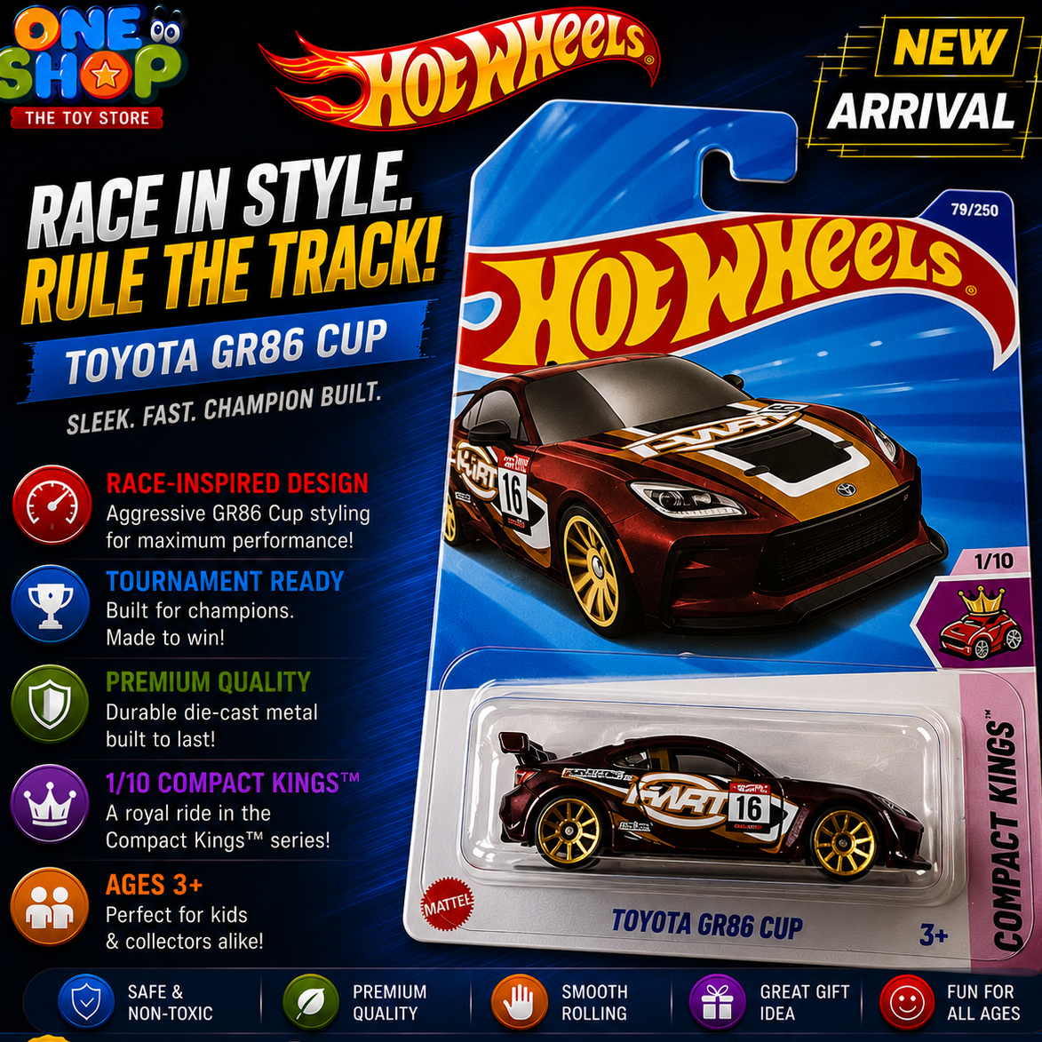 Hot Wheels Toyota GR86 Cup Die-Cast Car – Compact Kings Racing Toy Car for Kids & Collectors