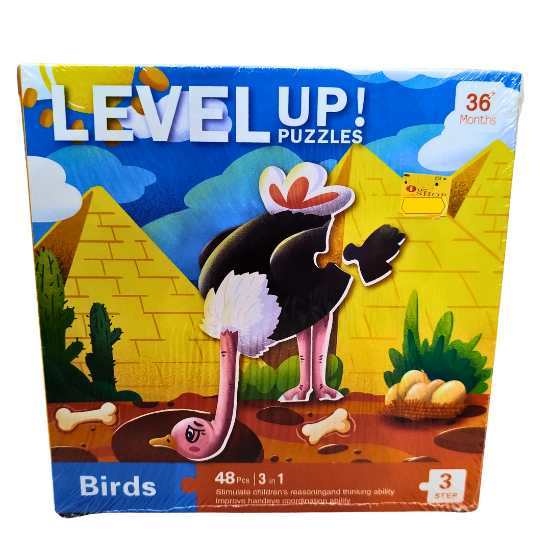 Level Up! Birds Puzzle – 3-in-1 Ostrich Puzzle for Toddlers (48 Pieces, Step 3, Age 3+)