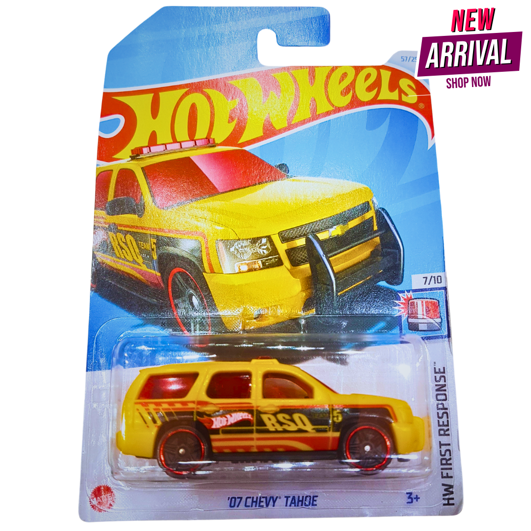 Hot Wheels ’07 Chevy Tahoe – HW First Response Series – Yellow RSQ Emergency SUV – Die-Cast Model (1:64 Scale)