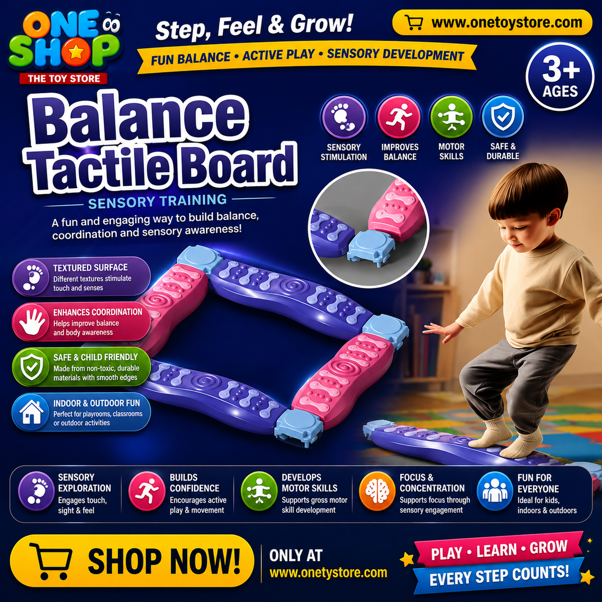 Balance Tactile Board for Kids – Sensory Balance Beam Training Set | Montessori Coordination & Sensory Development Toy for Toddlers Ages 3+