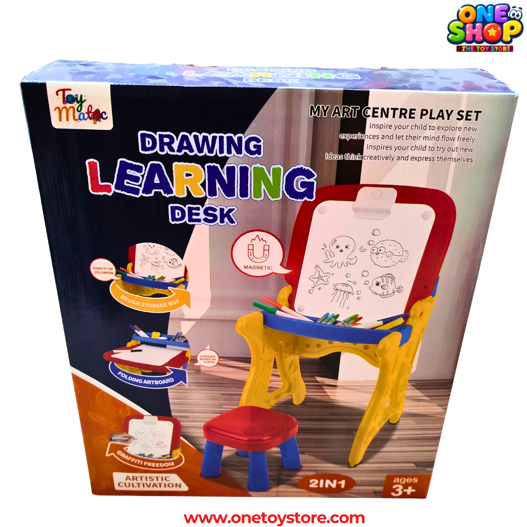 2-in-1 Drawing Learning Desk for Kids | Magnetic Art Easel Table &amp; Chair Set | Educational Writing &amp; Drawing Board for Boys &amp; Girls Age 3+