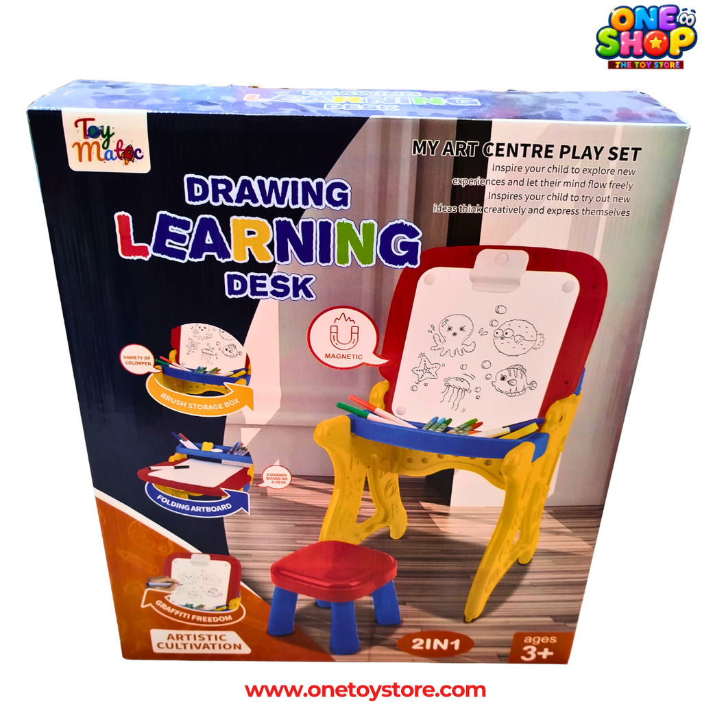 2-in-1 Drawing Learning Desk for Kids | Magnetic Art Easel Table &amp; Chair Set | Educational Writing &amp; Drawing Board for Boys &amp; Girls Age 3+