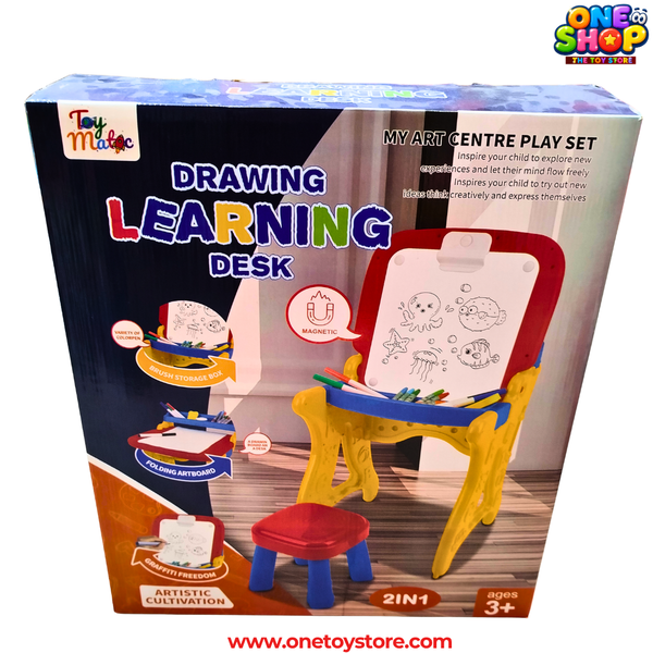 2-in-1 Drawing Learning Desk for Kids | Magnetic Art Easel Table &amp; Chair Set | Educational Writing &amp; Drawing Board for Boys &amp; Girls Age 3+