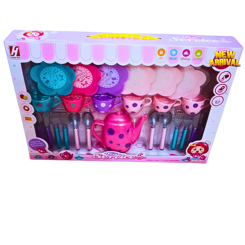Deluxe Tea Party Set for Kids – 28-Piece Colorful Pretend Play Tea Service with Cups, Teapot & Cutlery | Gift Toy for Girls Ages 3+ Main image