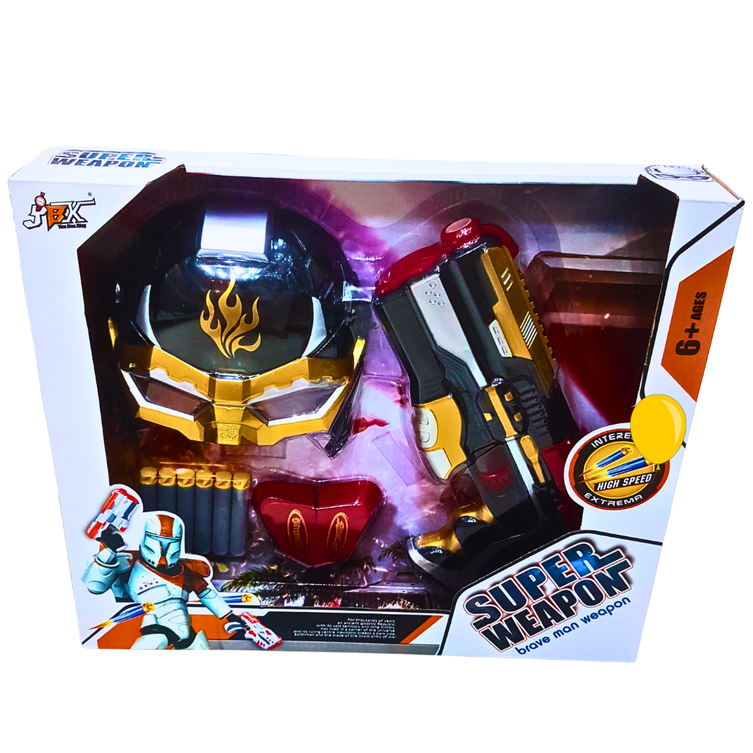 Super Weapon Brave Man Set – Toy Gun and Mask with Foam Bullets | Ages 6+