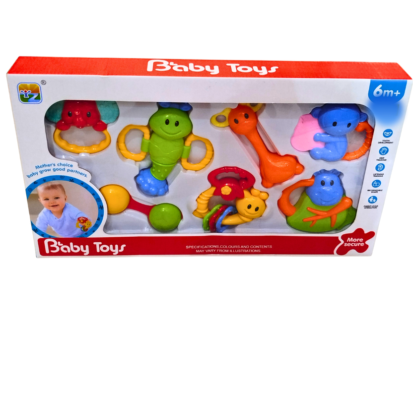 🍼 6-Piece Baby Rattle Set – Colorful Animal Handheld Toys for Sensory Play (6 Months+) Main image