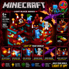 Minecraft Light Block Series Nether Adventure Building Blocks Set – 363 Pieces LED Construction Toy with Dragon, Figures & Light-Up Display for Kids 6+ | Model 10006