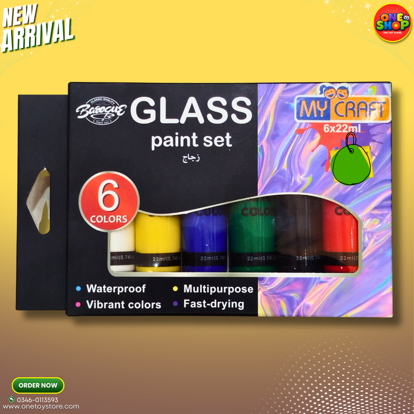 My Craft 6 Colors Glass Paint Set (6x22ml) – Waterproof & Fast-Drying Glass Painting Colors for Kids & DIY Art in Pakistan Main image