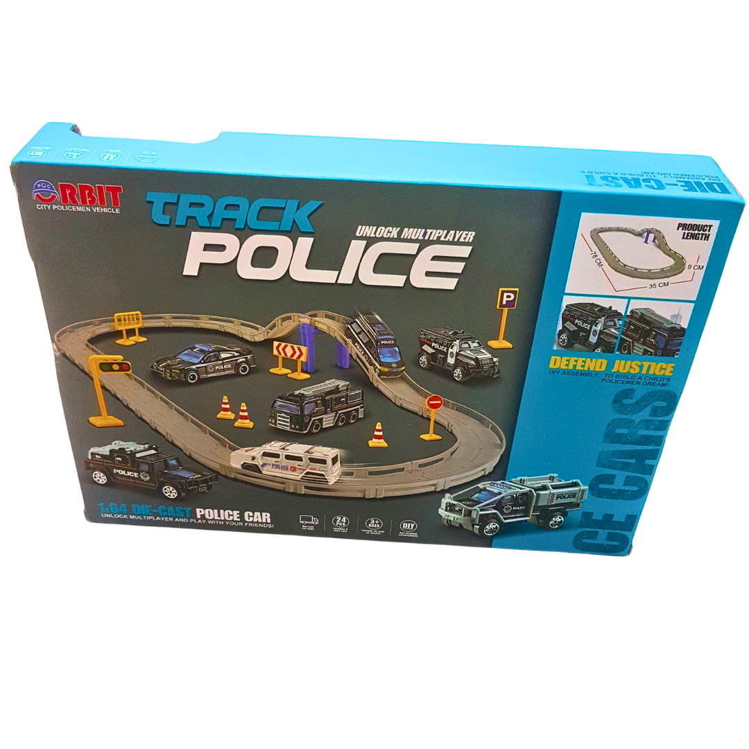Track Police Car Playset with Die-Cast Vehicles – DIY Assembly Track with Road Signs & Rescue Vehicles | Law Enforcement Toy Set (Ages 3+) Secondary image
