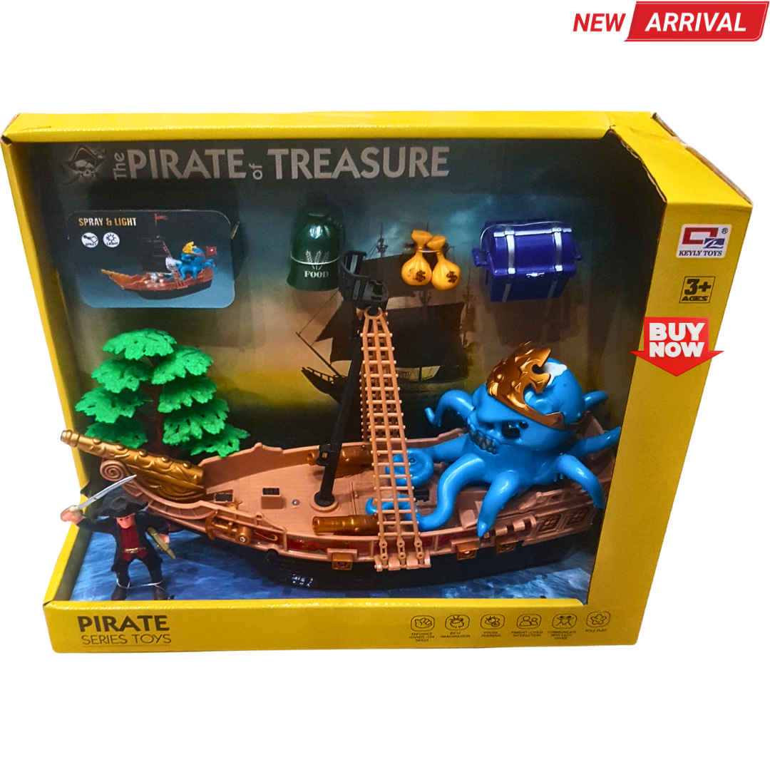 🦜 Pirate Ship Playset with Giant Octopus – Lights, Spray, & Treasure Accessories (Age 3+)