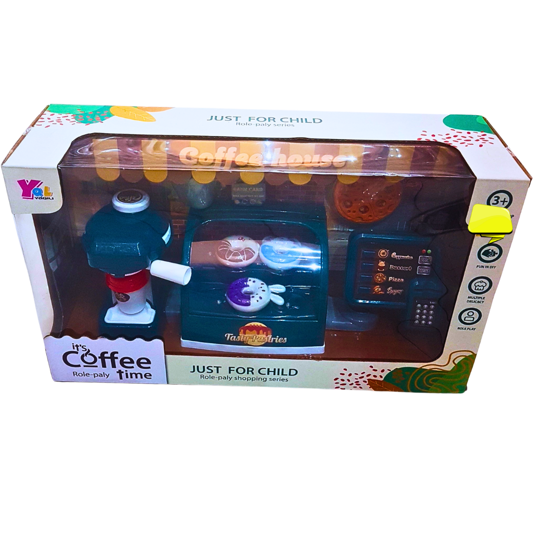 Kids Coffee House Role-Play Set – Pretend Café Playset with Pastry Display and Coffee Machine for Creative Fun (Ages 3+)