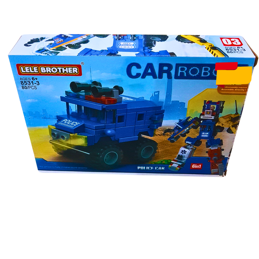 Lele Brother 6-in-1 Police Car Robot Building Set – 80-Piece Transforming Construction Toy for Kids (Ages 6+) Main image