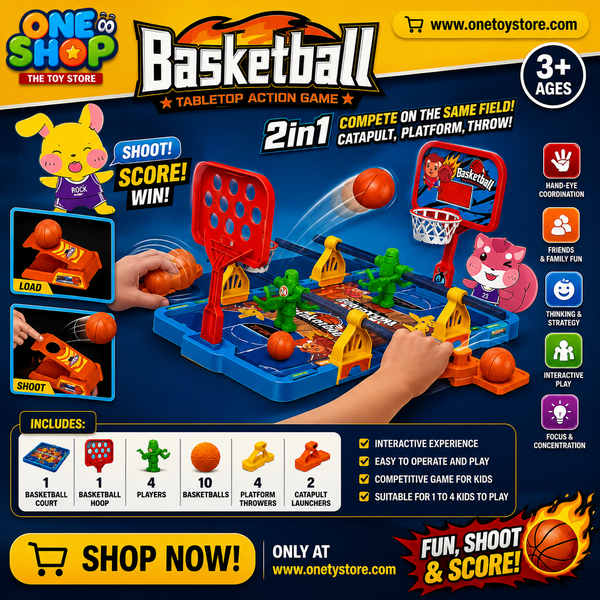 2-in-1 Tabletop Basketball Catapult Game for Kids – Interactive Shooting Contest Board Game | Two-Player Sports Challenge Toy for Boys & Girls