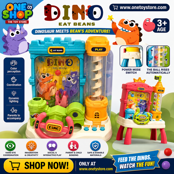 Dinosaur Eat Beans Adventure Game for Kids – Interactive Automatic Ball Feeding & Catching Toy with Lights and Music | Educational Dino Activity Toy Ages 3+