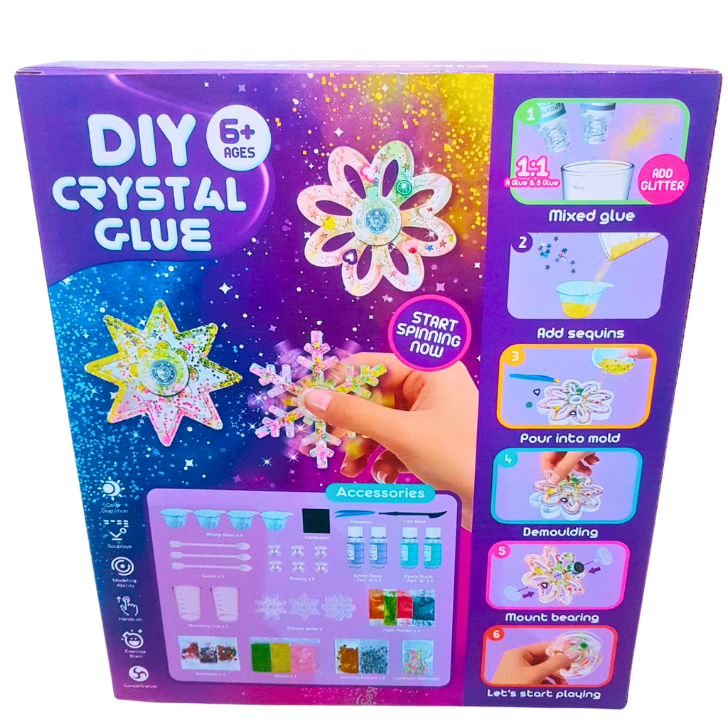 🌈 DIY Crystal Glue Spinner Set – Make Your Own Fidget Toys with Glitter, Molds & Bearings | Creative Craft Kit for Kids Ages 6+