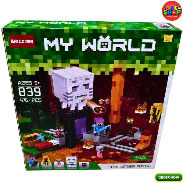 My World Nether Portal Building Blocks Set 476+ Pieces – Adventure Portal Construction Toy for Kids | Pixel World Building Set with Figures | STEM Educational Building Blocks 6+ Years