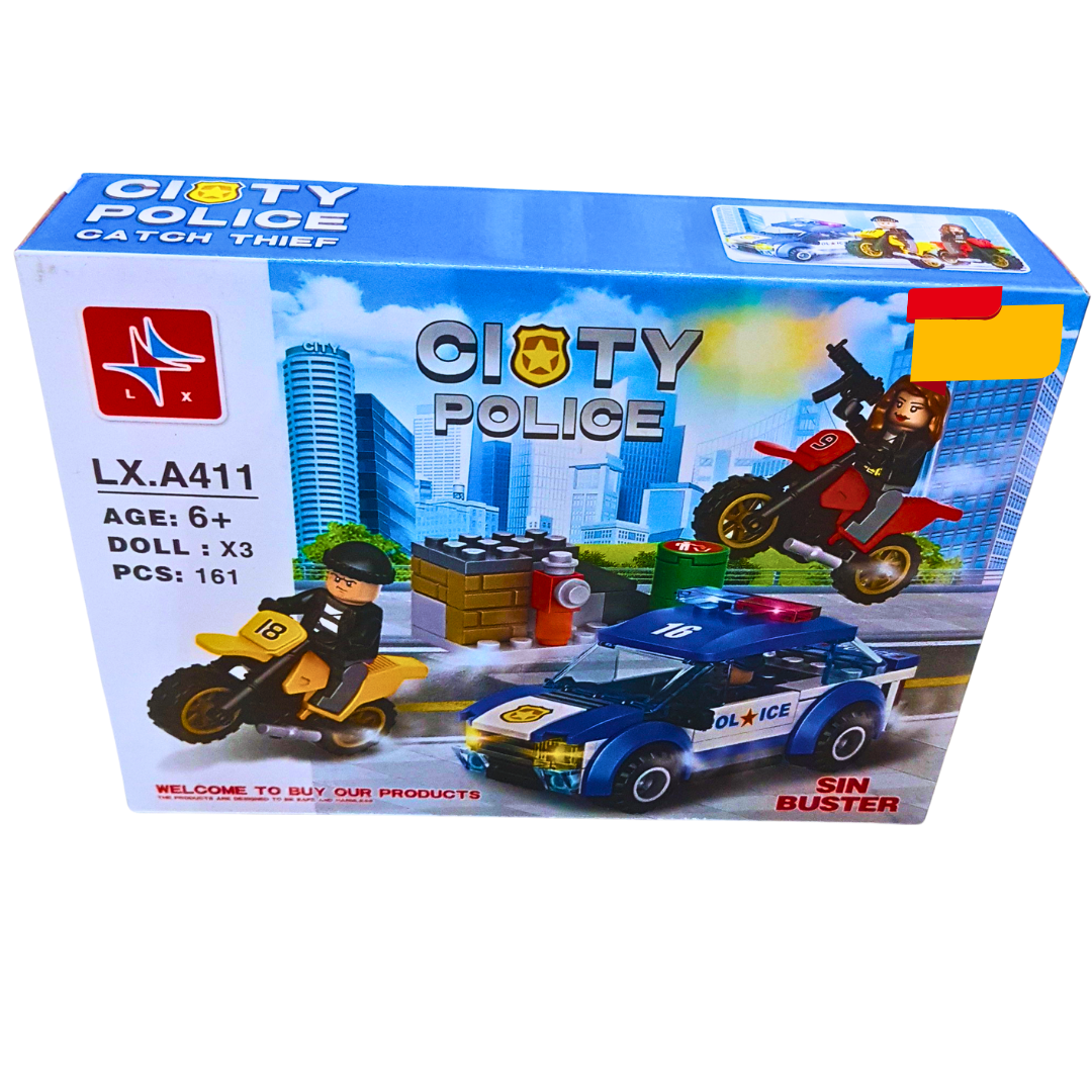 City Police Chase Building Set – 161-Piece Construction Toy with Police Car, Motorbikes & Mini Figures (Ages 6+)