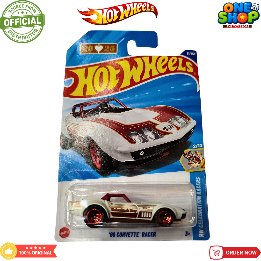 Hot Wheels ’69 Corvette Racer Die-Cast Car – HW Celebration Racers Classic Sports Car Toy for Kids & Collectors