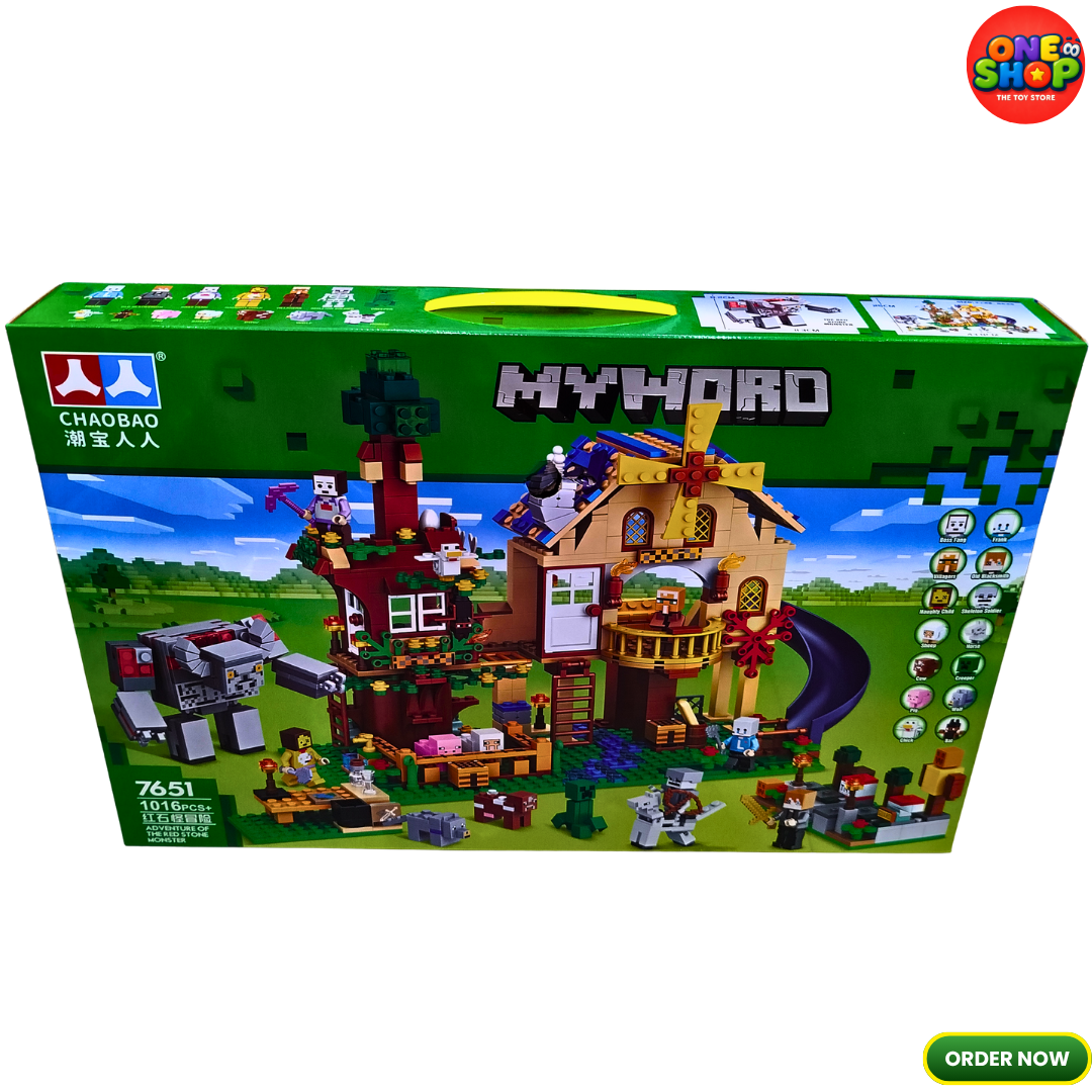 Minecraft-Inspired My World Tree House Building Blocks Set – 1016 Pieces Creative Construction Toy with Figures, Animals & Windmill for Kids