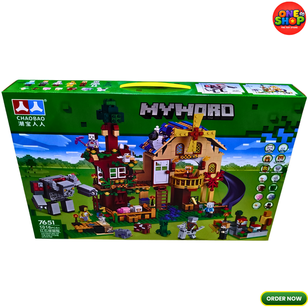 Minecraft-Inspired My World Tree House Building Blocks Set – 1016 Pieces Creative Construction Toy with Figures, Animals & Windmill for Kids