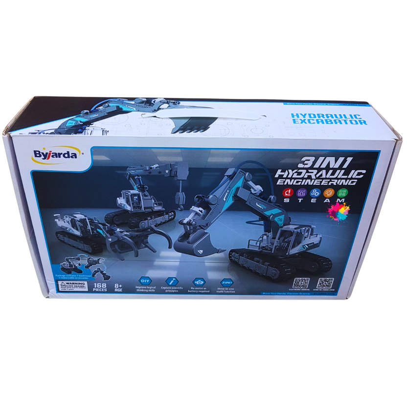 3-in-1 Hydraulic Engineering Excavator Toy Set - DIY Construction Kit for Kids Ages 8+ Main image