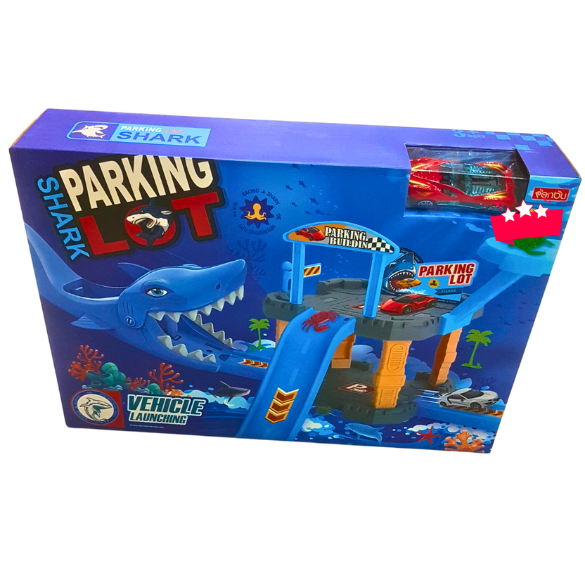 Shark Attack Parking Lot Playset – Vehicle Launcher Ramp with Shark Tunnel & Cars | Action Track Toy for Kids (Ages 3+) Main image