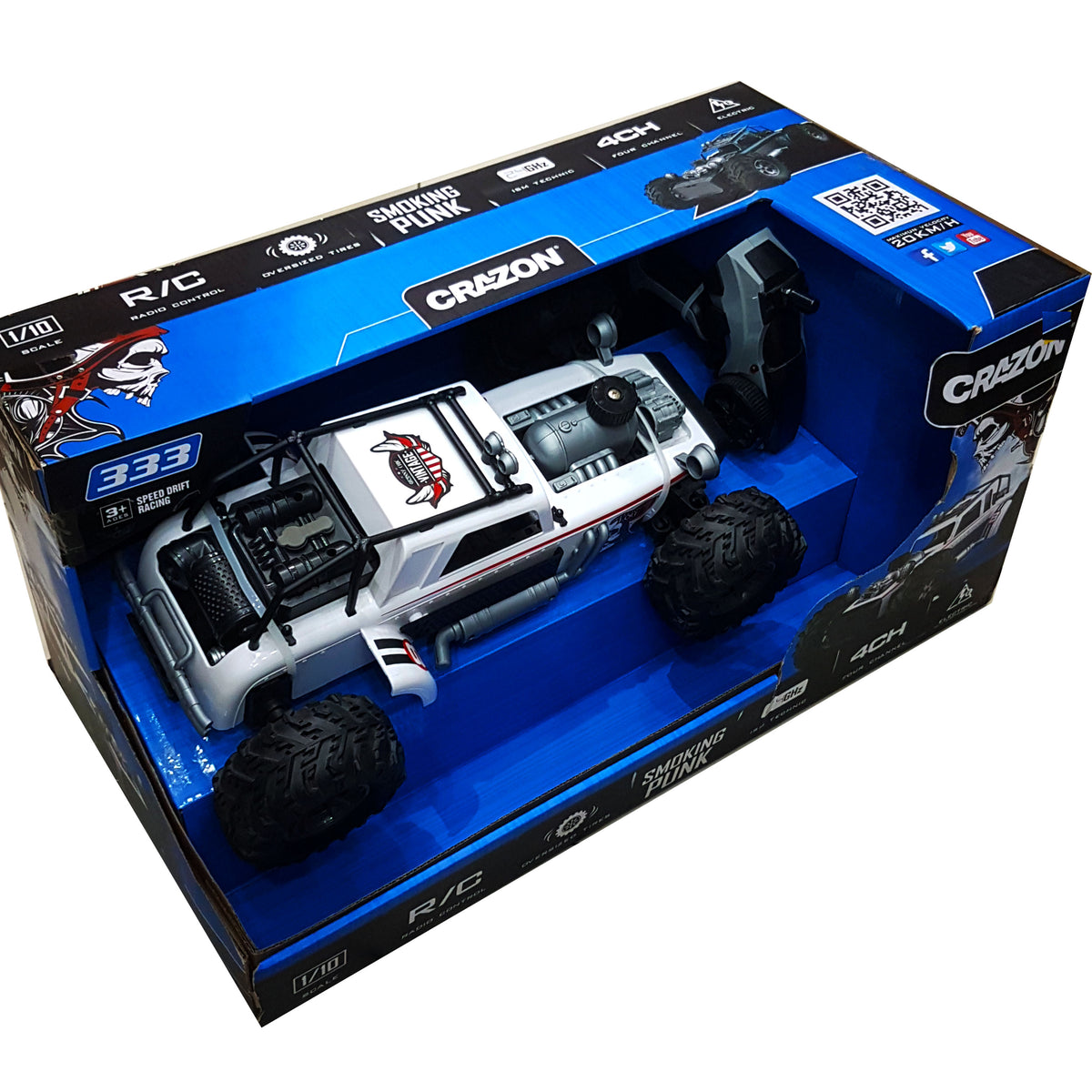 Crazon 1/10 Scale Smoking Punk Remote Control Car - 2.4GHz, 4-Channel, 20km/h Max Speed - New Arrival, Perfect Gift for Boys