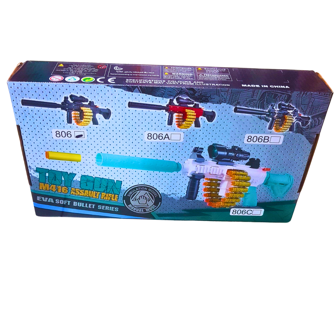 M416 Toy Gun for Kids – EVA Soft Bullet Blaster with Scope & Cartridge Belt | Safe Shooting Playset (Ages 6+)