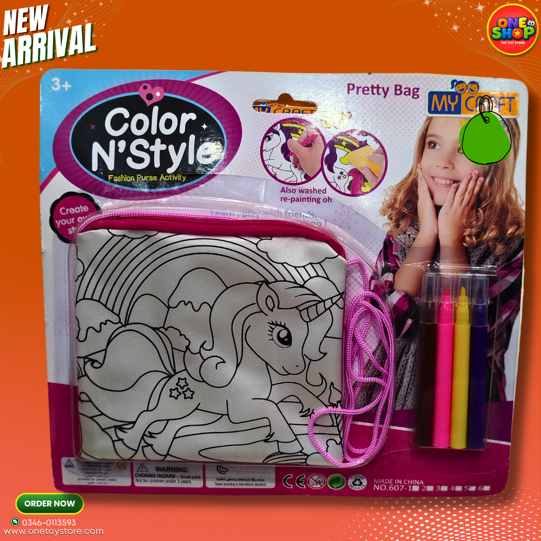 Color N’ Style DIY Fashion Purse for Girls 3+ – Unicorn Coloring Pretty Bag with Washable Markers | Creative Art Activity Set in Pakistan