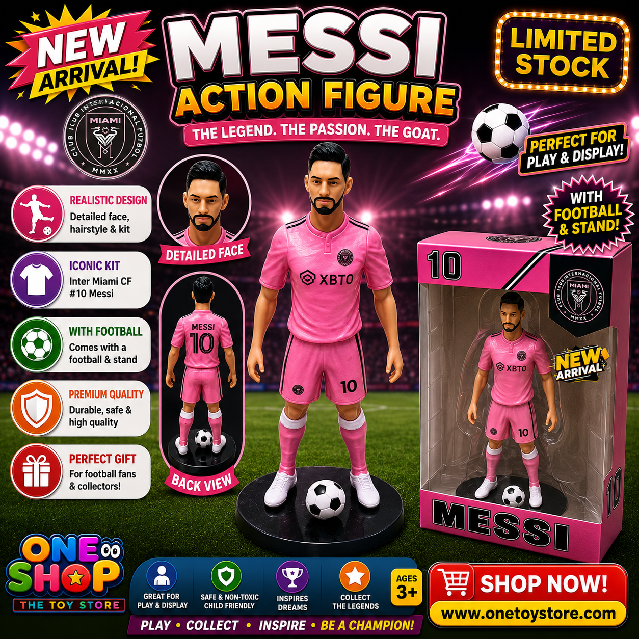 Lionel Messi Football Action Figure – 8 Inch Inter Miami Toy for Kids | Limited Edition #10 Soccer Star Collectible