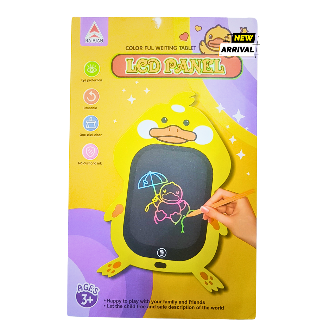 🐥 Duck-Shaped LCD Writing Tablet for Kids – Colorful Drawing Board, Eye Protection, Reusable – Ages 3+