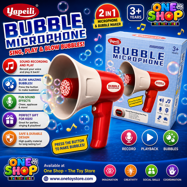 2-in-1 Bubble Microphone Toy for Kids | Musical Bubble Blower with Sound Recording & Lights | Bubble Maker Toy for Boys & Girls Age 3+
