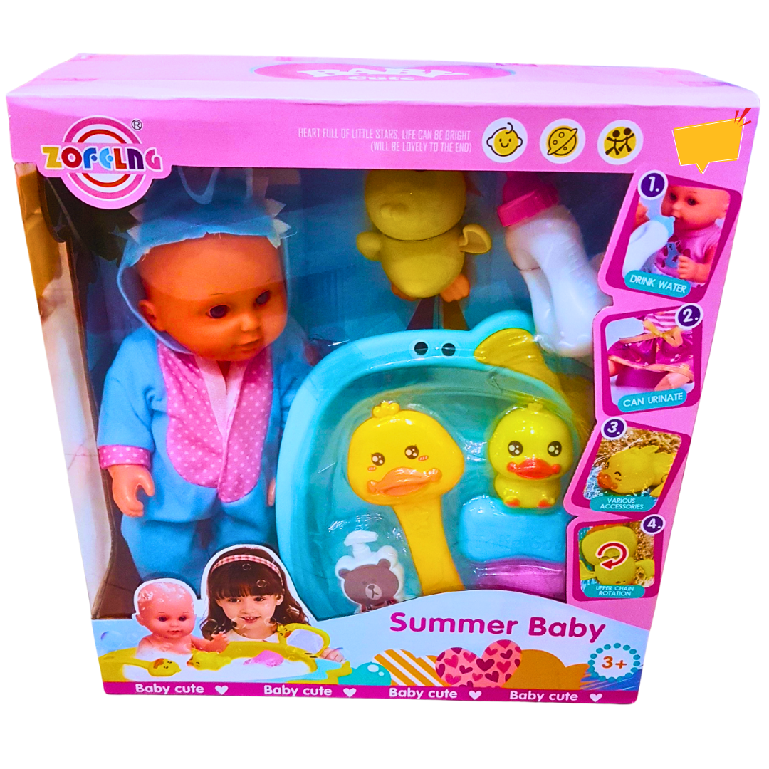 Summer Baby Doll Playset with Bath Accessories & Interactive Features - For Kids Aged 3+ | Roleplay Fun Main image