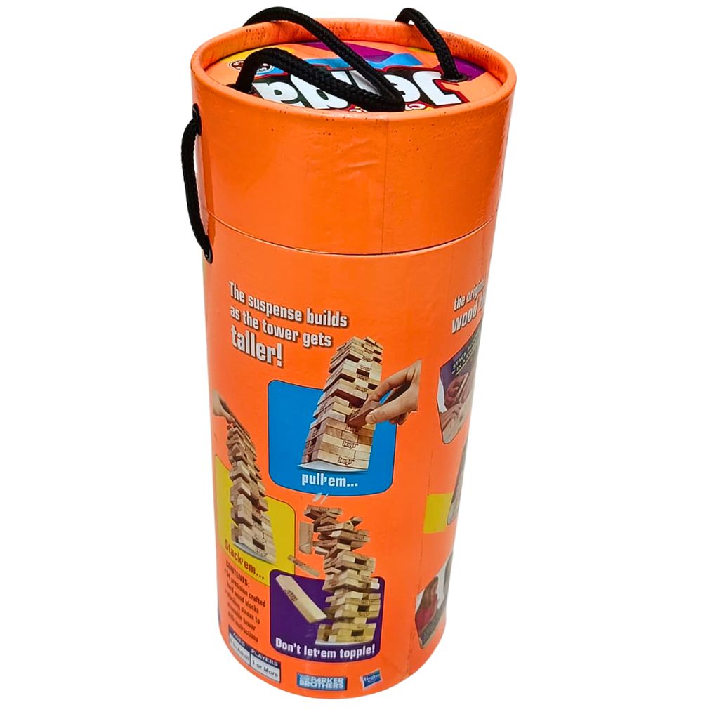 Hasbro Classic Jenga Wooden Block Stacking Game – Orange Cylinder Pack | Ages 6+