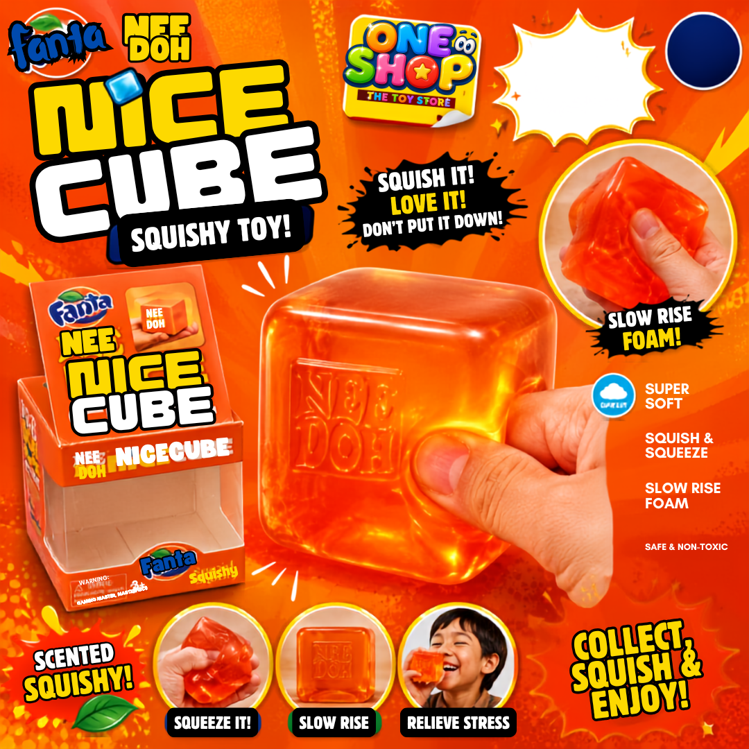 Fanta NeeDoh Nice Cube Squishy Toy for Kids – Orange Slow Rise Sensory Fidget & Stress Relief Squeeze Toy