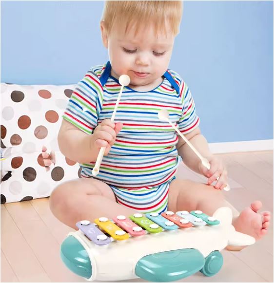 8-Key Kids Xylophone Toy Airplane Shape with Pair of Mallets for Early Musical Educational