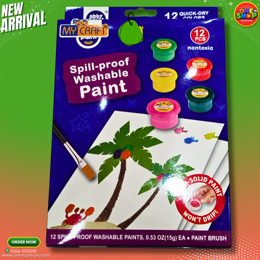 12 Pcs Spill-Proof Washable Paint Set for Kids – Non-Toxic Quick Dry Solid Poster Colors with Brush | My Craft Art Kit in Pakistan Main image