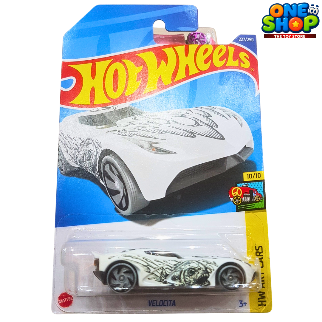 🎨 Hot Wheels Velocita – Art Cars Series 10/10 | White Die-Cast Racer with Tribal Graphics | Collectible Toy Car for Kids
